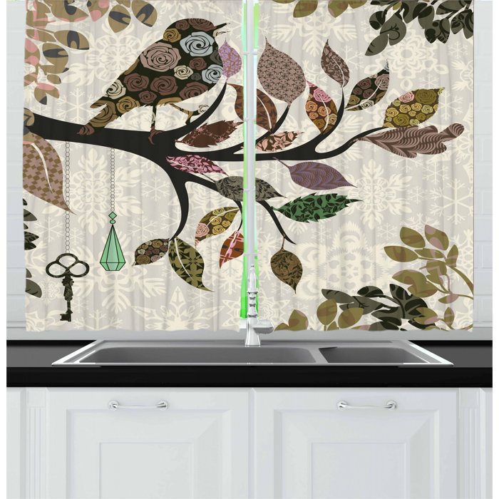 East Urban Home 55'' Kitchen Curtain in Brown/Pink/Sage Green & Reviews | Wayfair